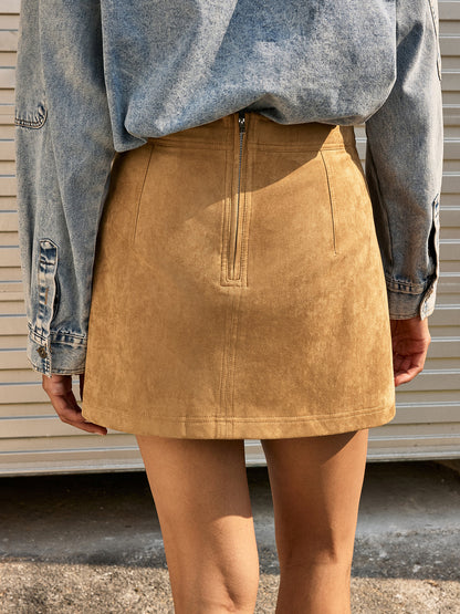 Decor Button Suede Effect Mini Skirt