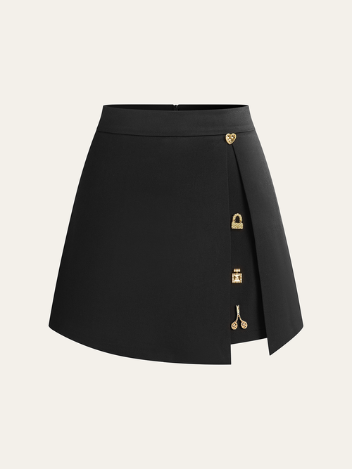 Asymmetrical Skort with Metal Decor