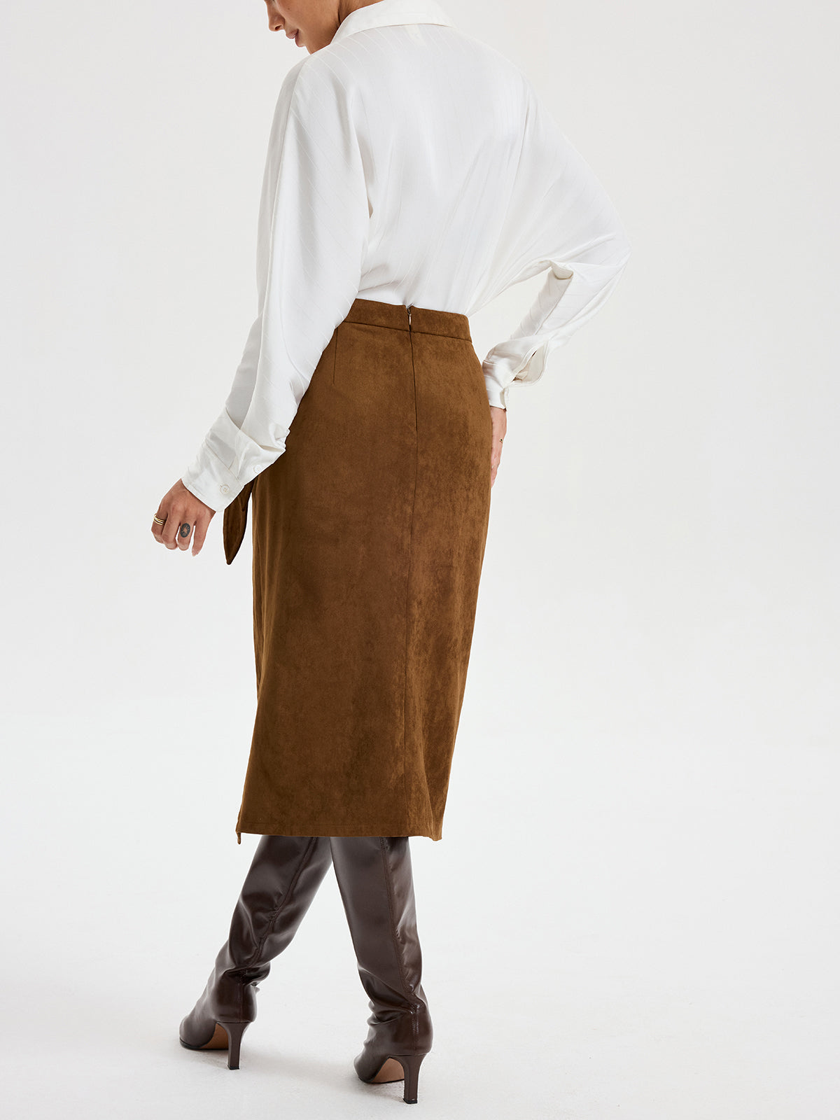 Tie Knot Suede Effect Midi Skirt