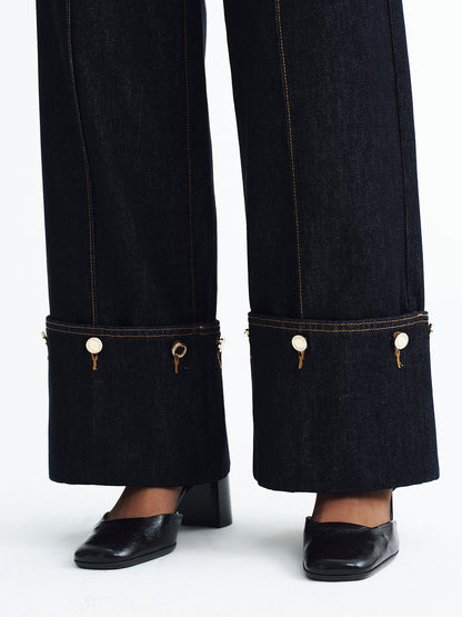 Mid-Waist Denim Cuffed Jeans