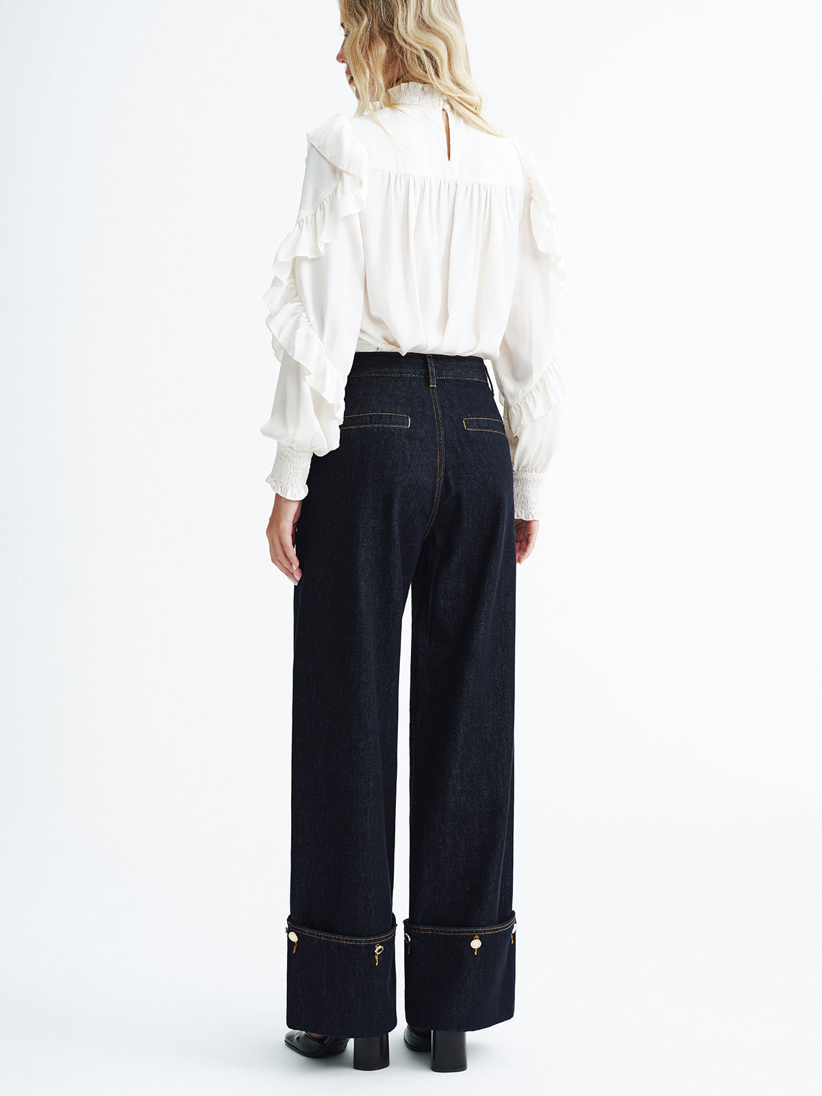 Mid-Waist Denim Cuffed Jeans