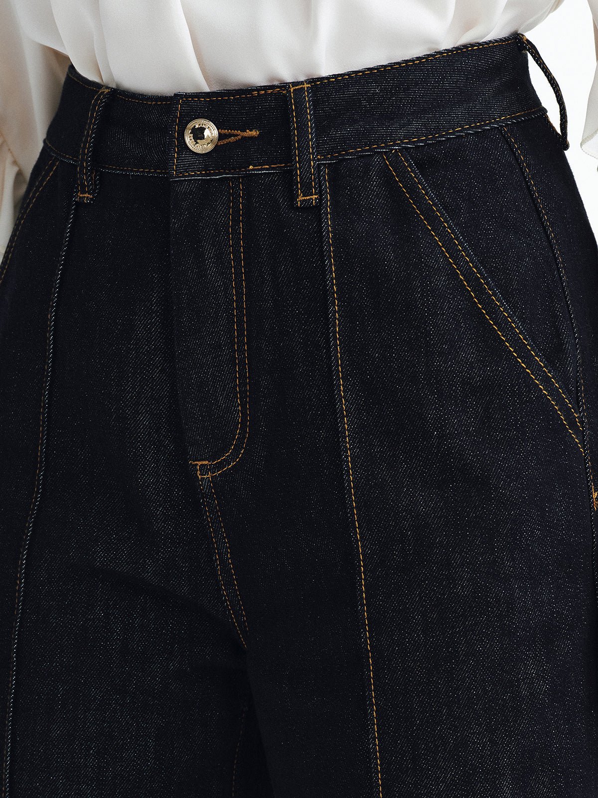 Mid-Waist Denim Cuffed Jeans