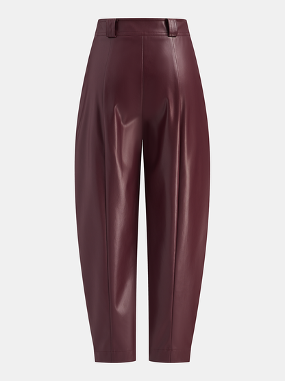 Mid-Waisted Faux Leather Curved-Leg Pants