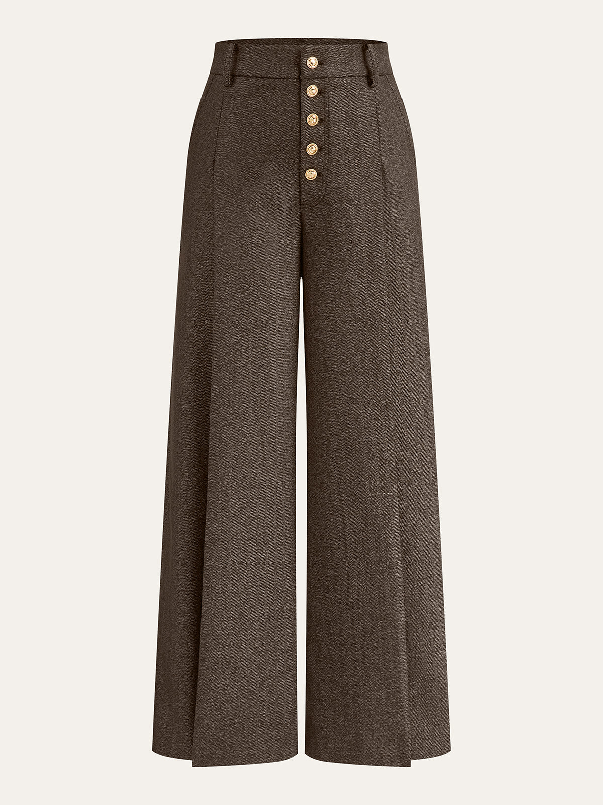 High-Waisted Button-Front Wide-Leg Pants