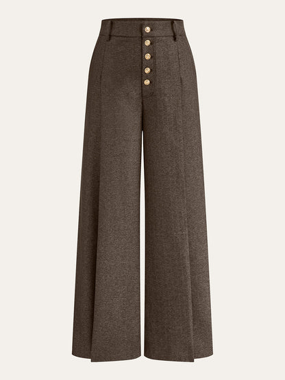 High-Waisted Button-Front Wide-Leg Pants