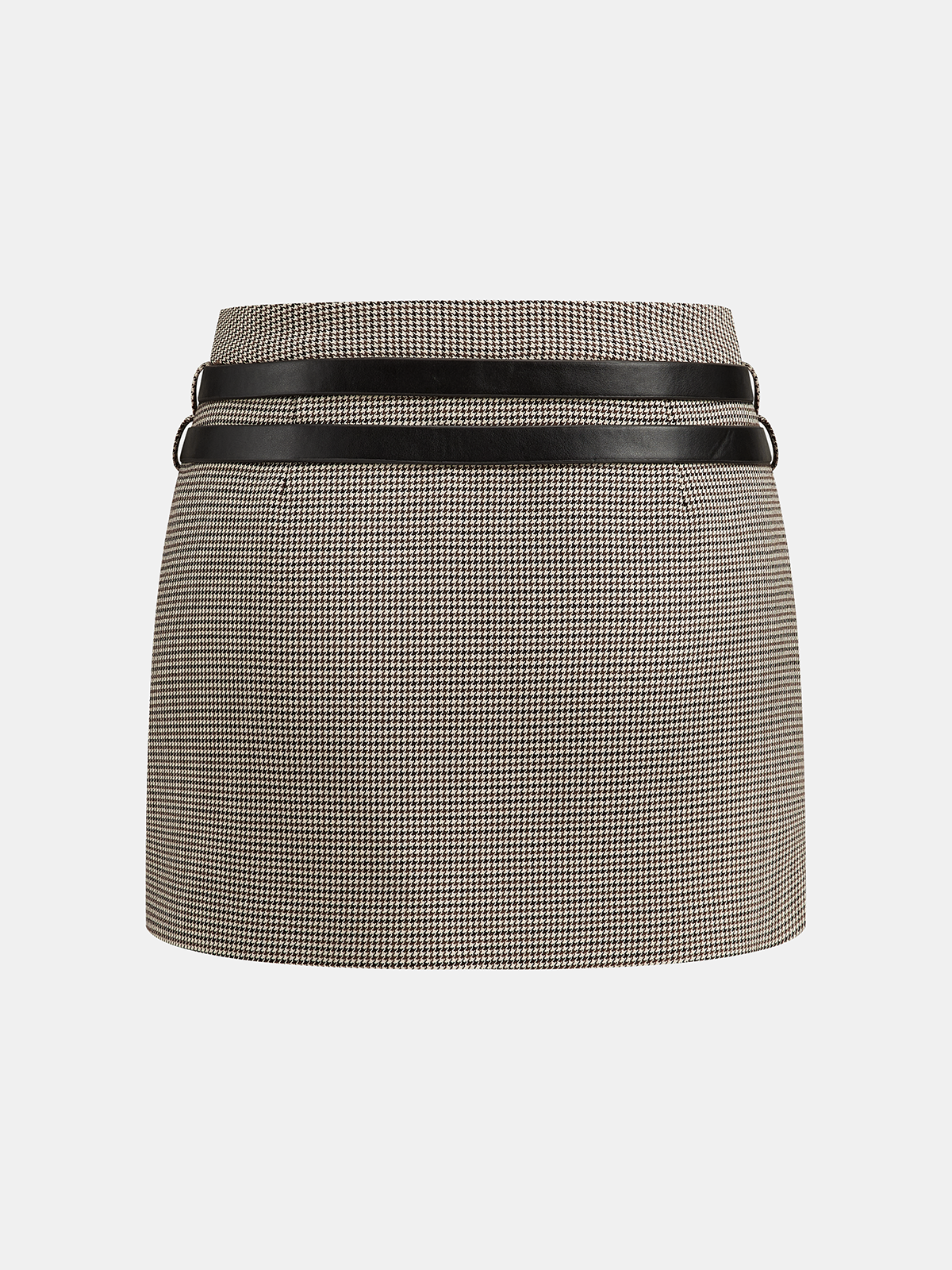 Houndstooth Mini Skirt with Double Belt