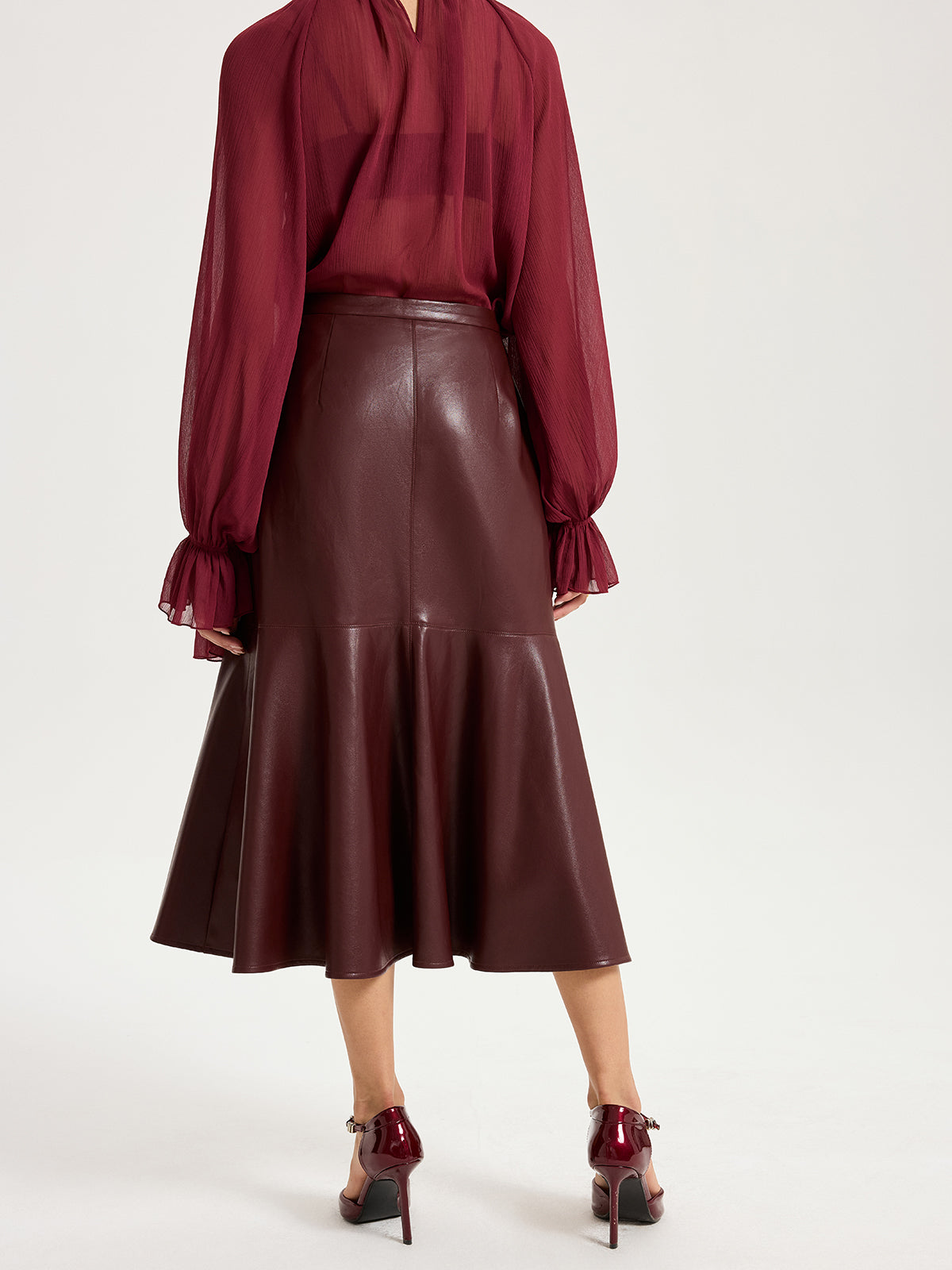 Faux Leather Effect Midi Skirt