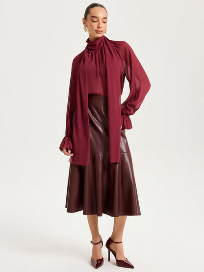 Faux Leather Effect Midi Skirt