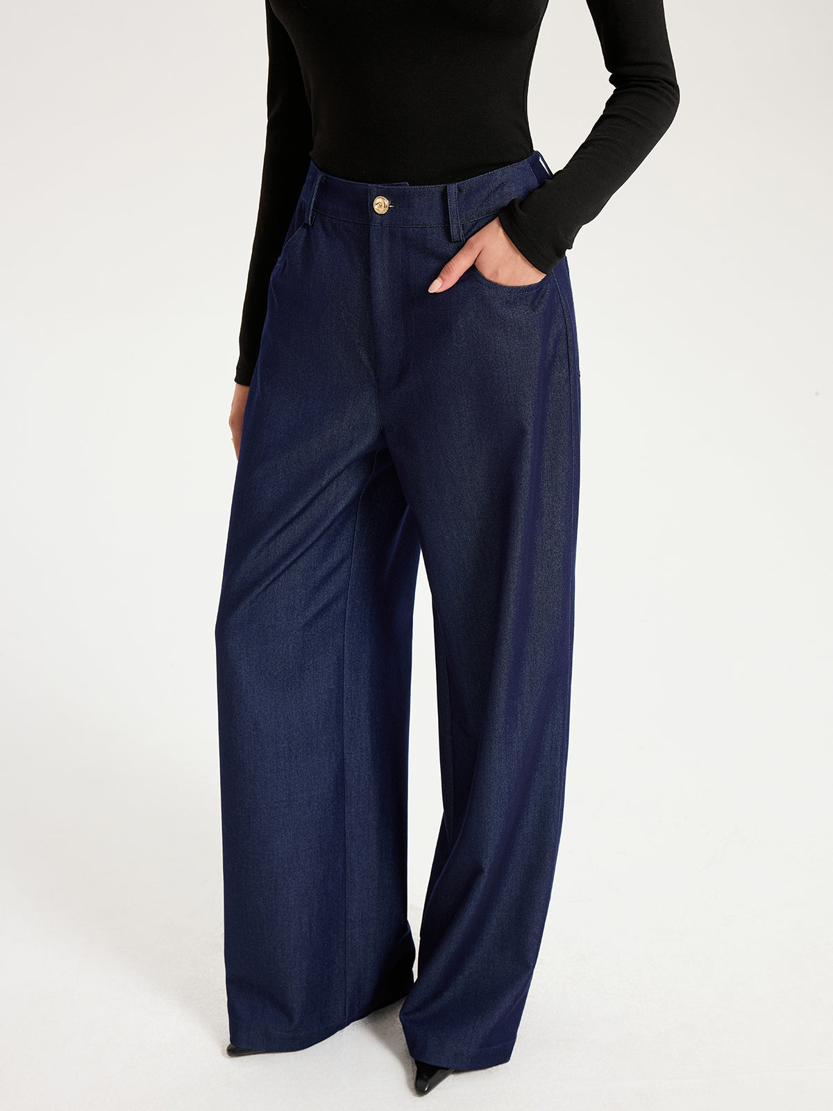 High-Waisted Wide-Leg Faux Denim Pants
