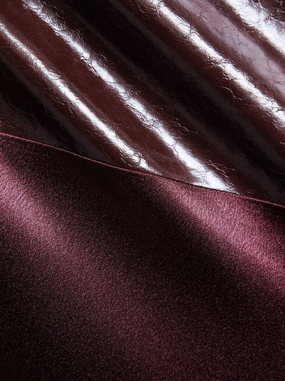 Faux Leather Panel Asymmetric Satin Maxi Skirt