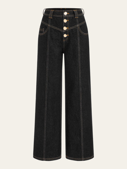 Mid-Waist Wide-Leg Button Front Jeans
