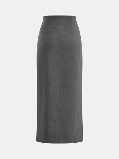 Faux Leather Paneled Slit Midi Skirt