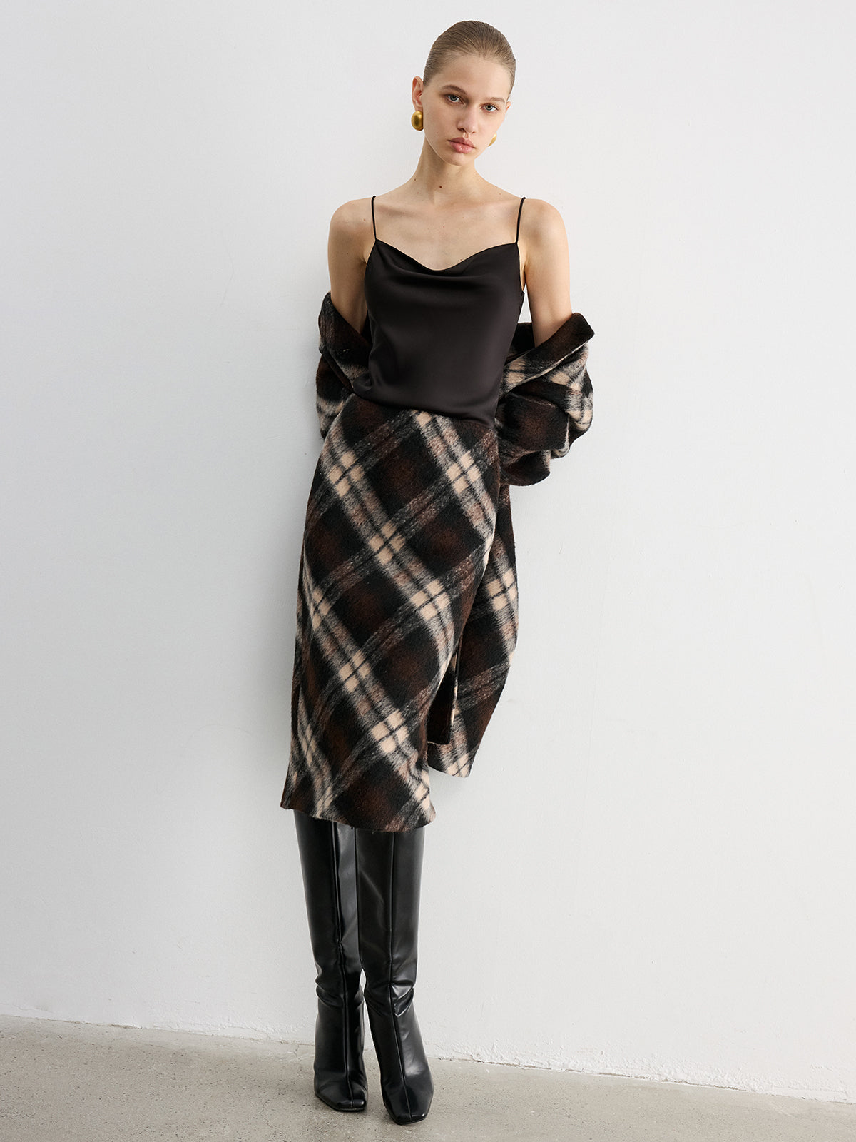 Plaid Wool-Blend Midi Pencil Skirt