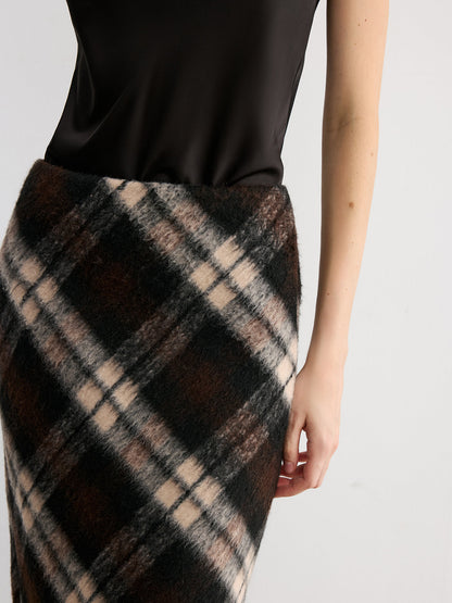 Plaid Wool-Blend Midi Pencil Skirt