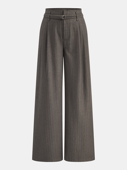 Belted Pinstripe Wide-Leg Pants