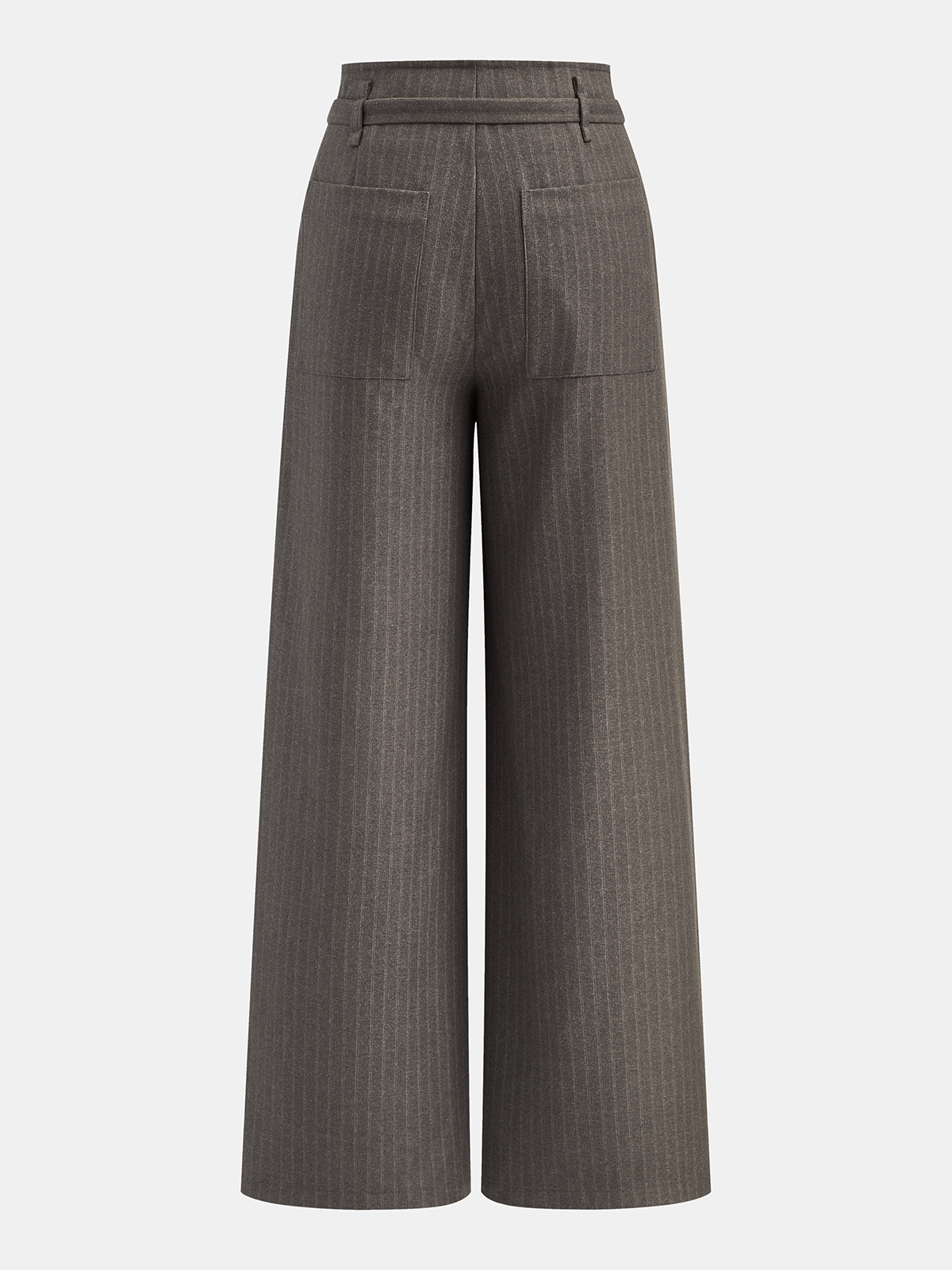Belted Pinstripe Wide-Leg Pants