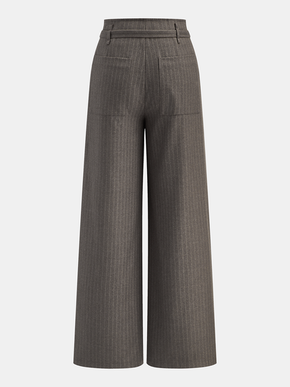 Belted Pinstripe Wide-Leg Pants