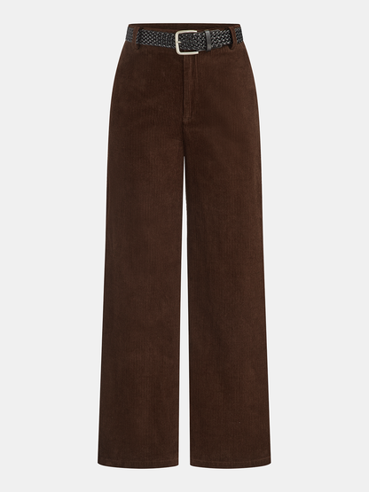 Mid-Waist Corduroy Belted Pants