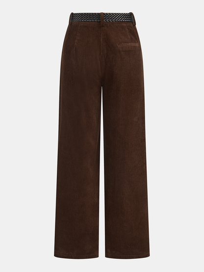 Mid-Waist Corduroy Belted Pants