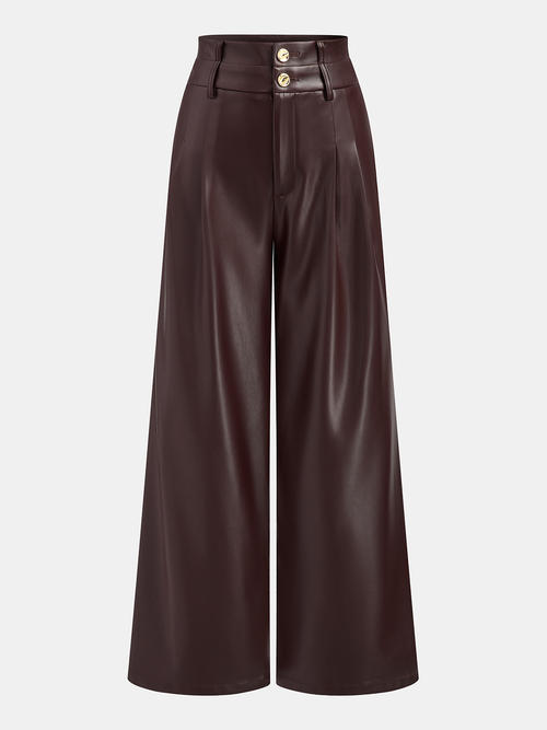 Double Waistband Faux Leather Pants