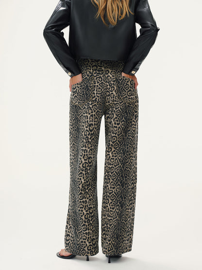 Leopard Print Denim Straight-Leg Jeans