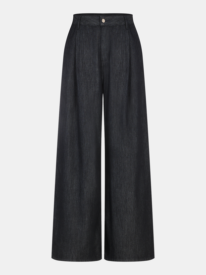 High-Waist Denim Extra Long Wide-Leg Pants