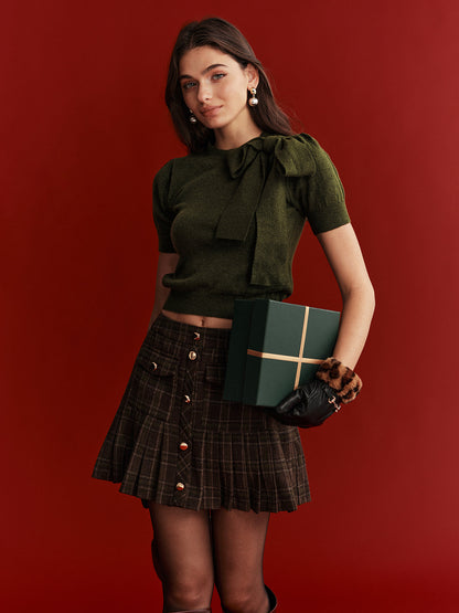 Plaid Wool-Blend Mini Skirt