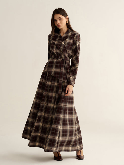 Plaid Flared Maxi Skirt
