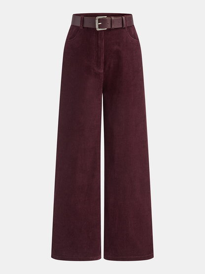 Belted Corduroy Straight-Leg Pants