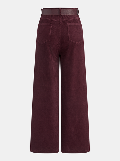 Belted Corduroy Straight-Leg Pants