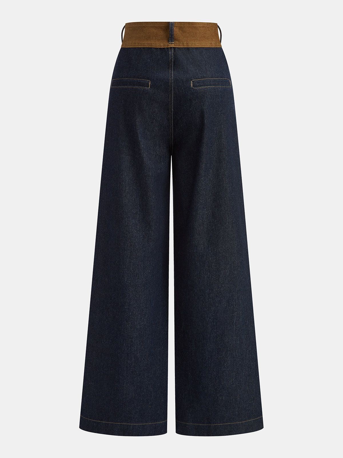 Contrast Waistband Denim Straight-Leg Pants