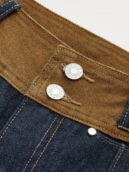 Contrast Waistband Denim Straight-Leg Pants