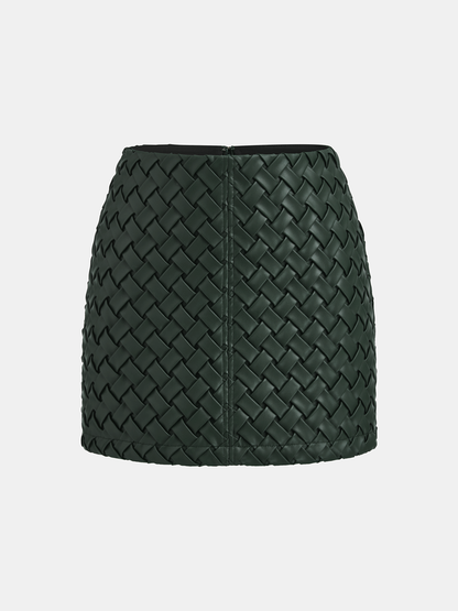 Faux Leather Woven Mini Skirt