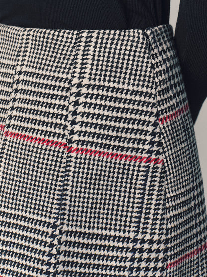 Double Belt Accent Houndstooth Mini Skirt