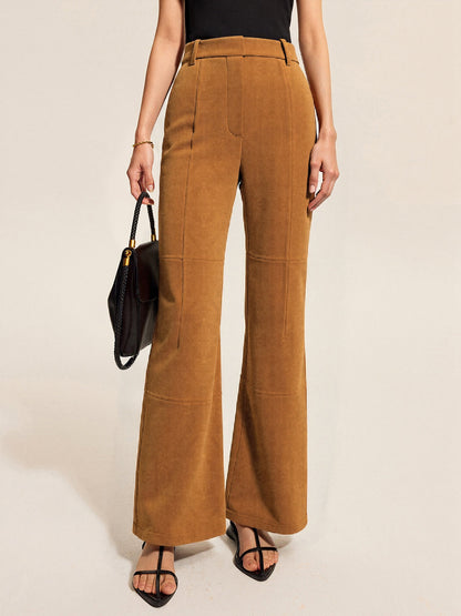Suede Effect Mid-Waist Paneled Pants