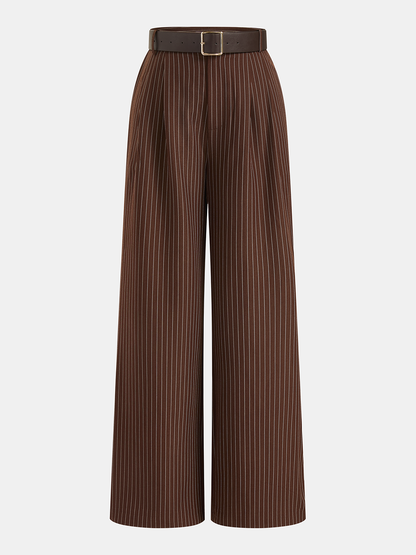 Pinstripe Sleeveless Top and Pants Set with Belt