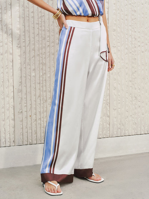 Side Stripe Satin Wide-Leg Pants