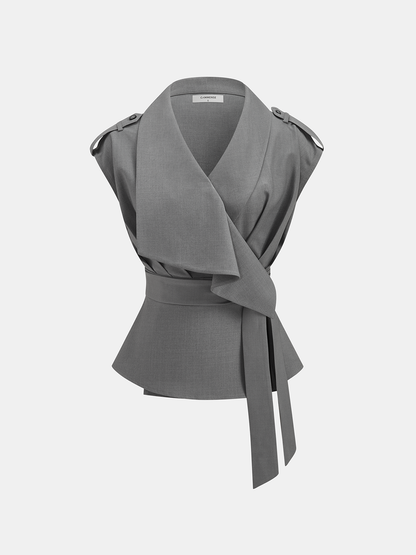 Wrap Front Fitted Top & Pleated Pants Set