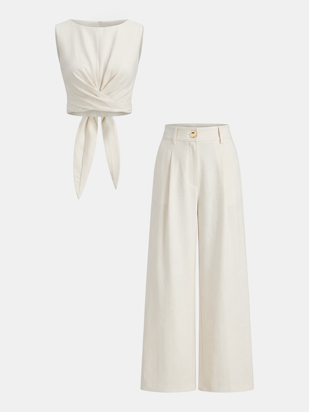 Cross-Tie Crop Top & Wide-Leg Pants Set