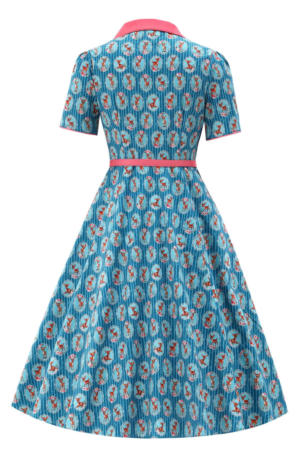 Mabel Baby Deer Midi Shirt Dress In Blue