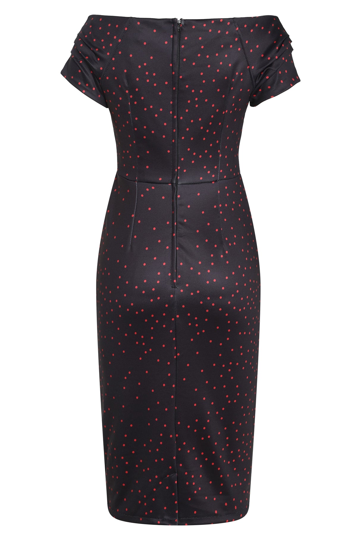 Beryl Purple & Red Polka Dot  Off Shoulder Pencil Dress