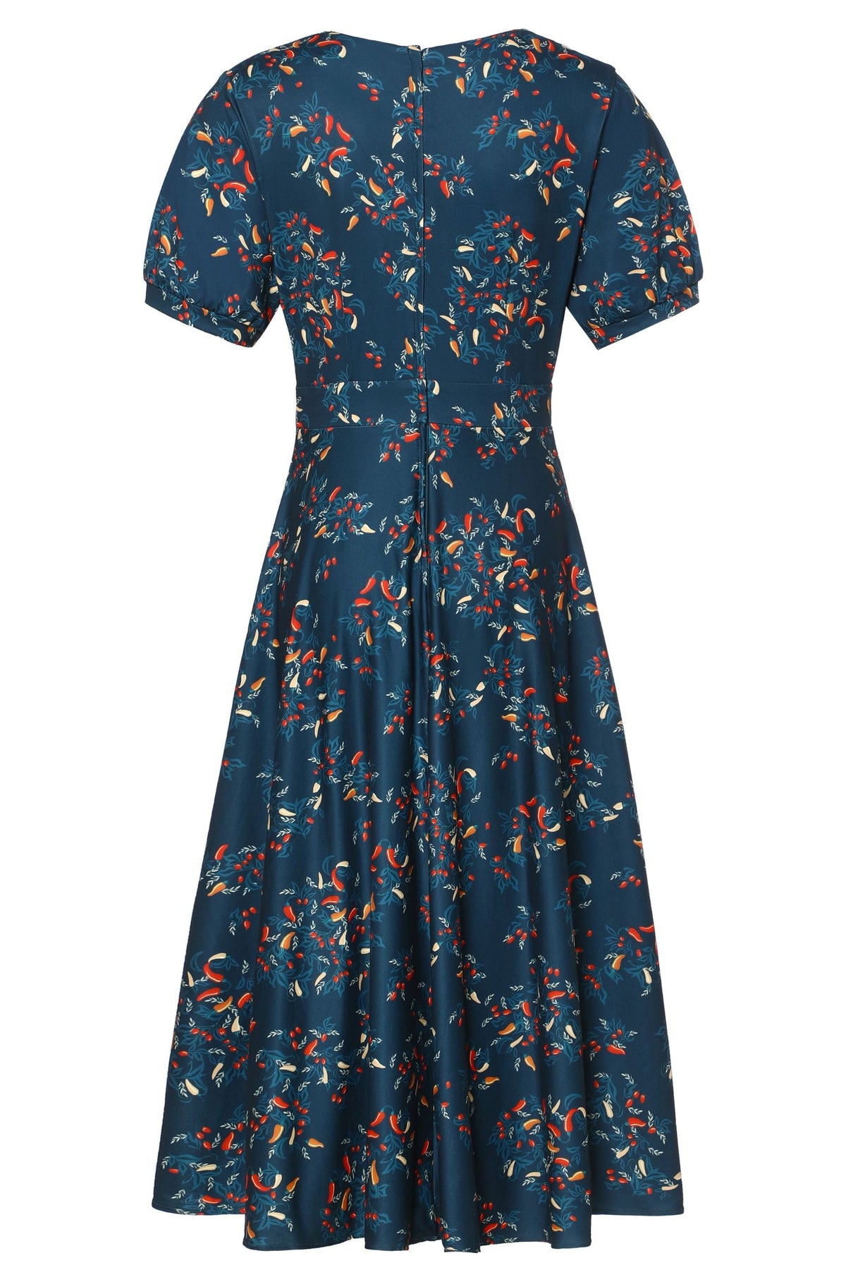 Julia 50s Style Blue Chili Print Dress
