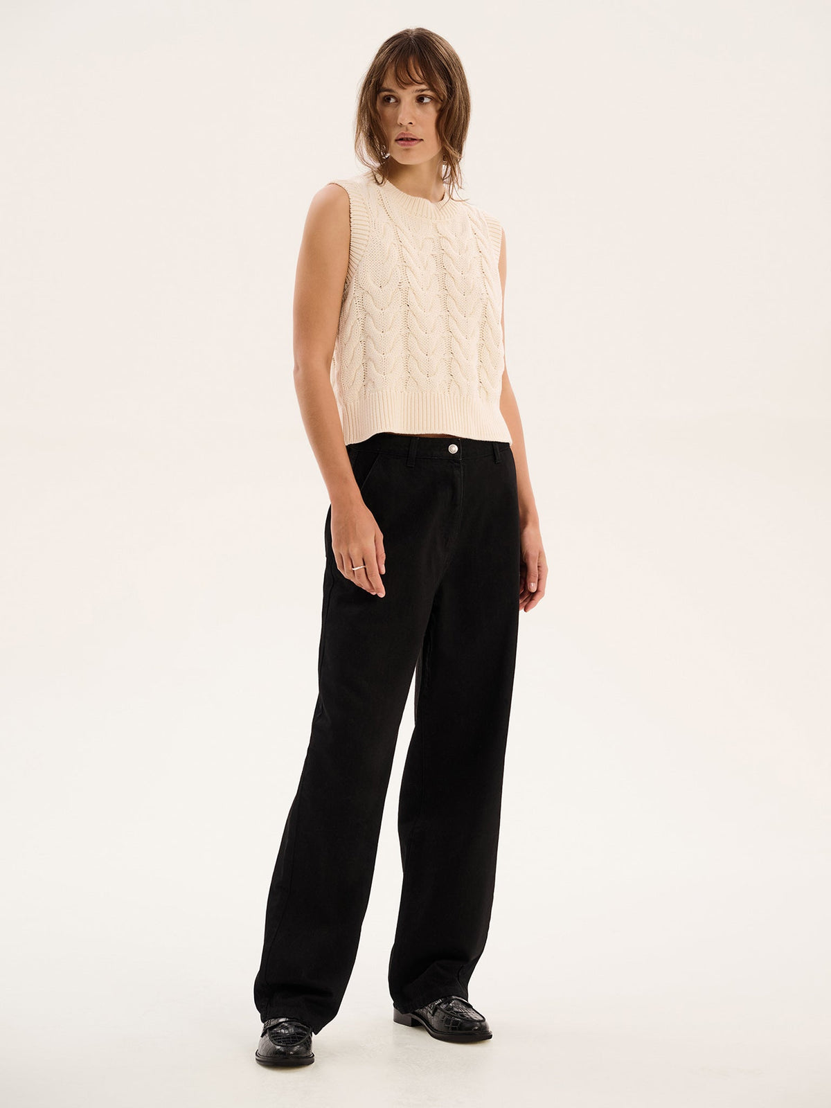 Bobbi Cable Knit Vest in Cream