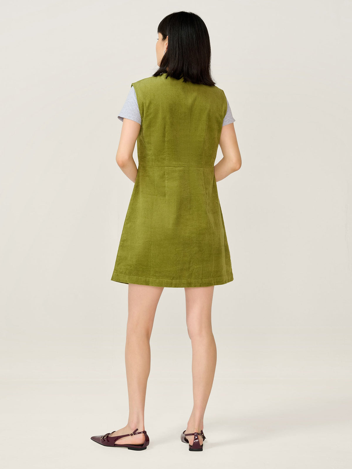 Bunni Cord Dress in Moss Green