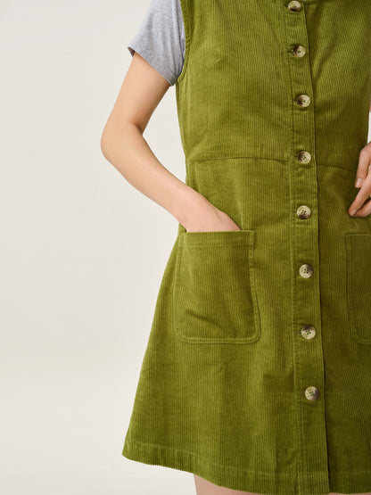 Bunni Cord Dress in Moss Green