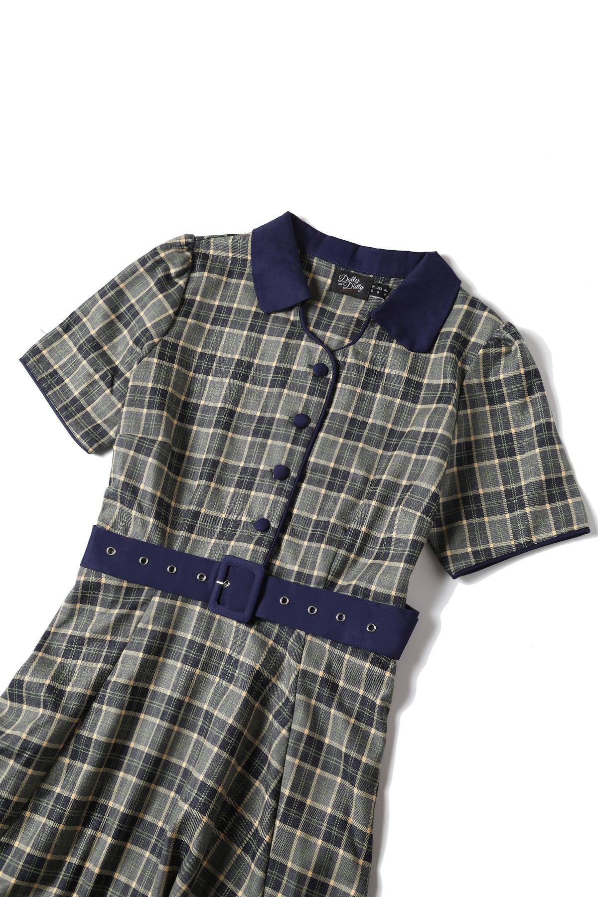 Penelope Navy & Grey Tartan Shirt Dress