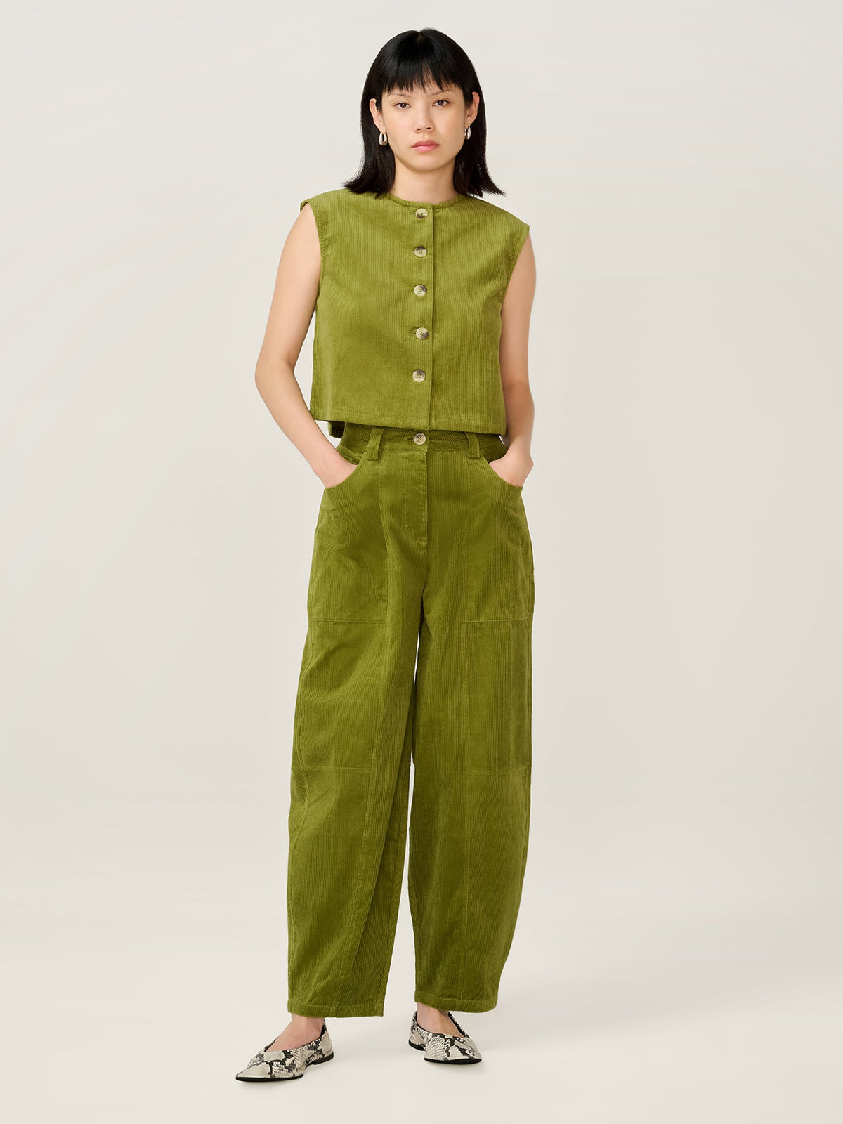 Cosme Cord Top in Moss Green