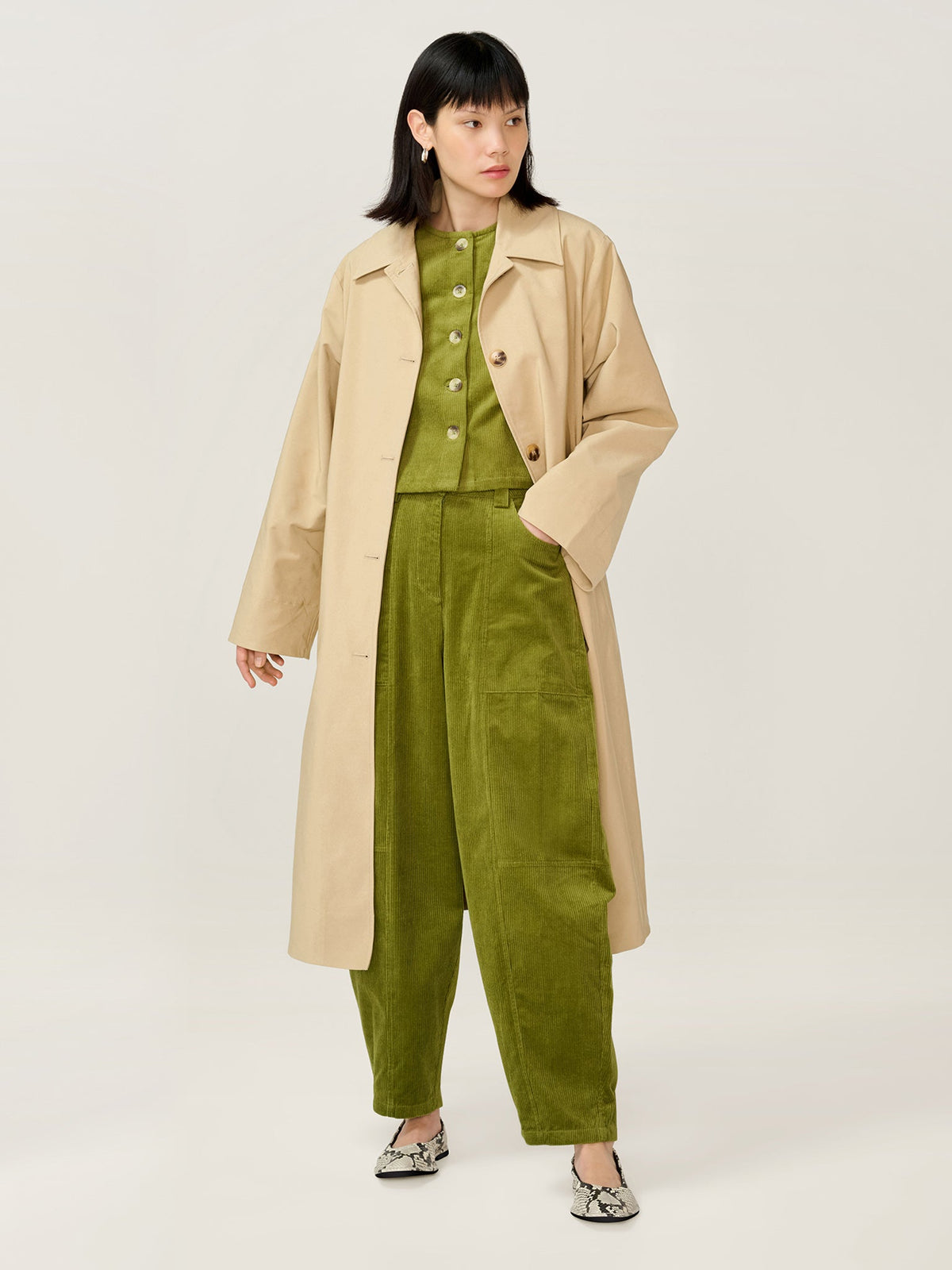 Cosme Cord Top in Moss Green