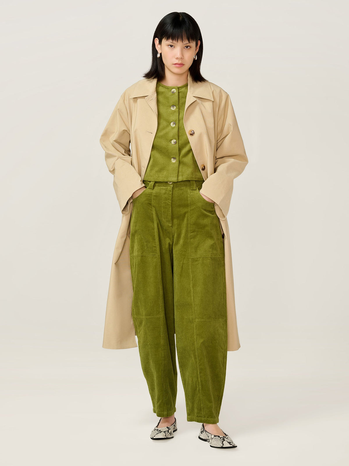Cosme Cord Top in Moss Green