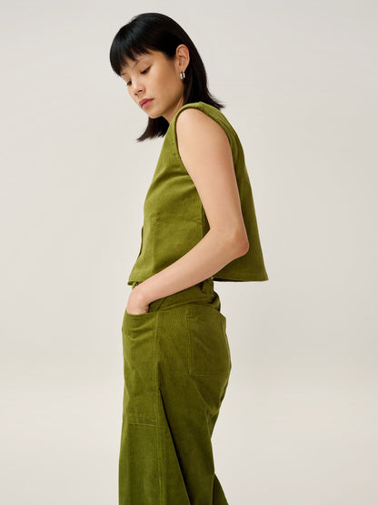 Cosme Cord Top in Moss Green